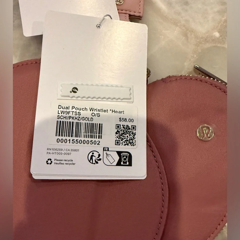 Lululemon Athletica NWT Heart Dual Pouch Spiced Chai/Pink Haze/Gold